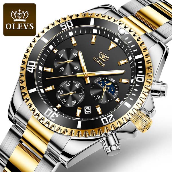 OLEVS 2870 Waterproof Stainless Steel Casual Watch Golden Black